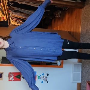 Purple and Gray puff sleeve blouse